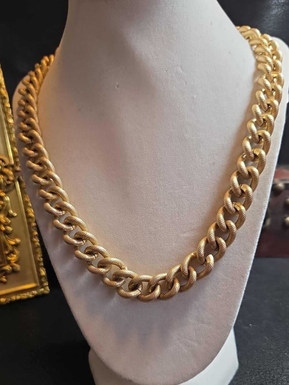 Classic Goldtone Textured Curb Chain Necklace Continous Chain No Clasp